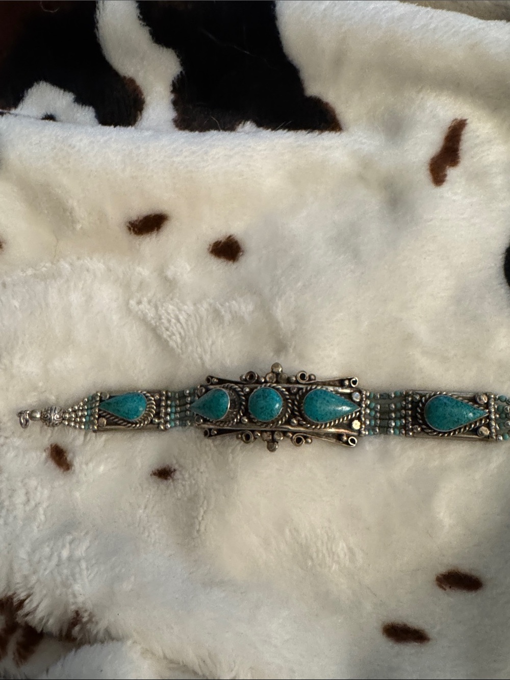 Real Turquoise Stone Silver-Tone Bracelet - alpaca mixed metals